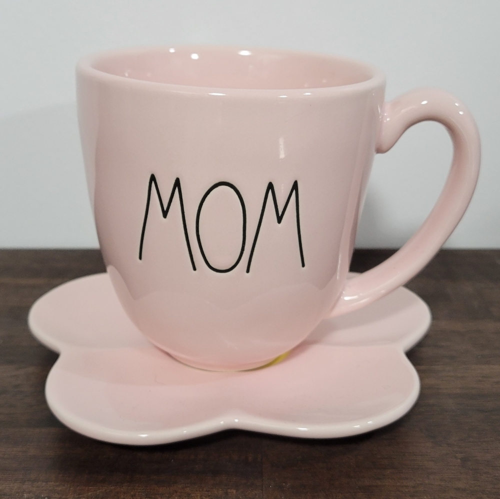Rae Dunn Ceramic 'Mom' Mug with Saucer
